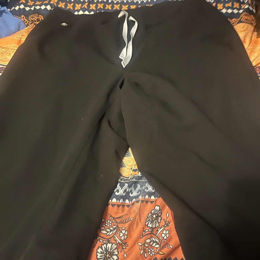 Figs Women's Black Scrub Pants Joggers with Light Gray Drawstring